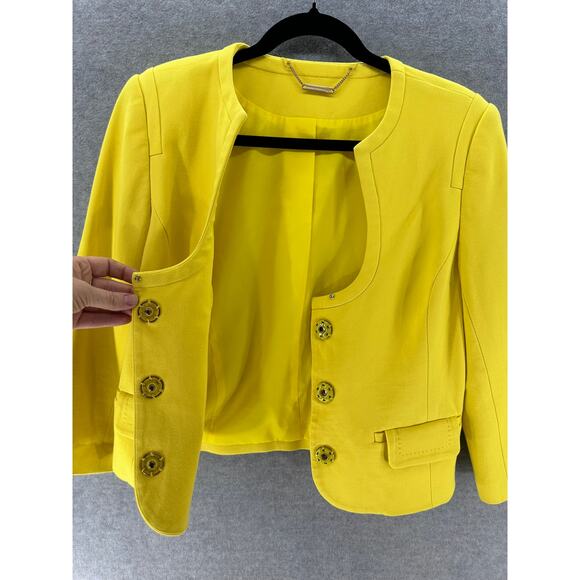 Trina Turk Women's sz M/8 *see desc 3/4 sleeve Yellow Blazer Officewear Vacation - Picture 4 of 12